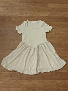 OQQ Women's Square Neck Ruffle Hem Mini Dress Summer Yellow Cream Sporty